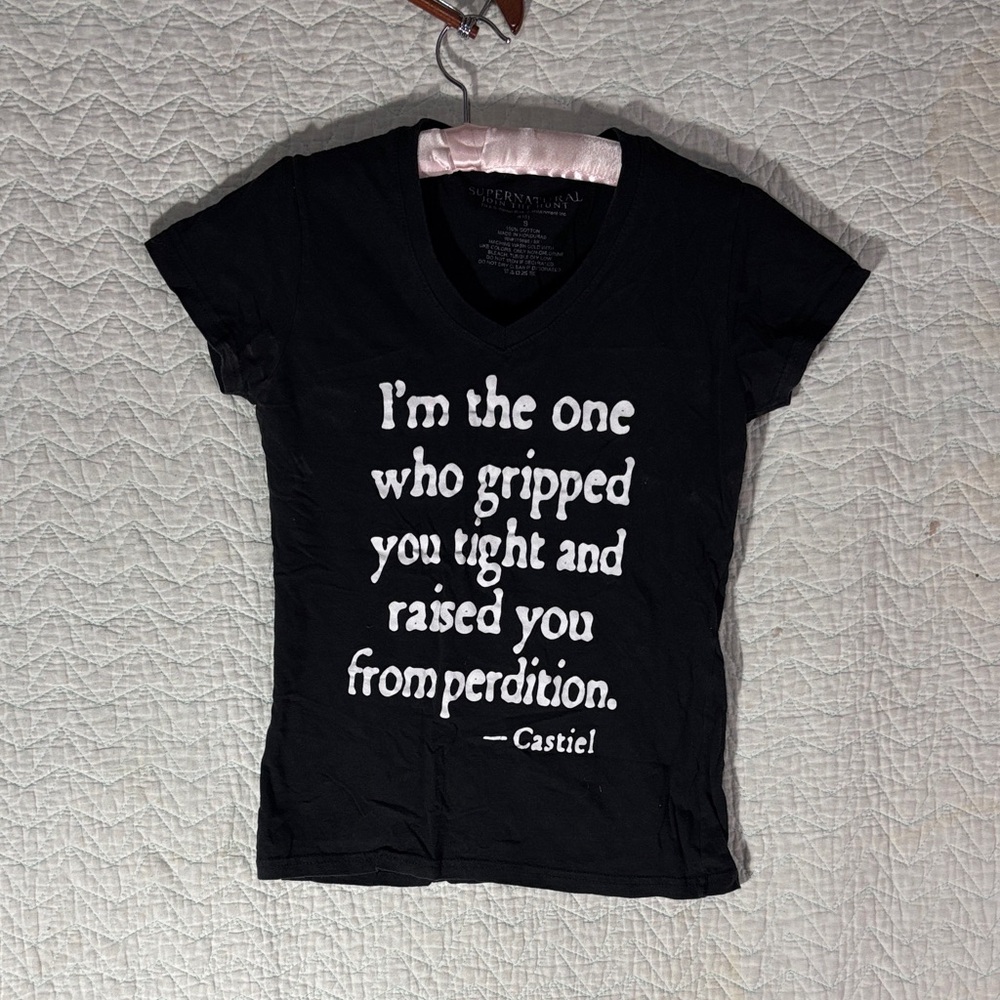 Supernatural Black V-Neck Graphic Tee - Castiel Quote